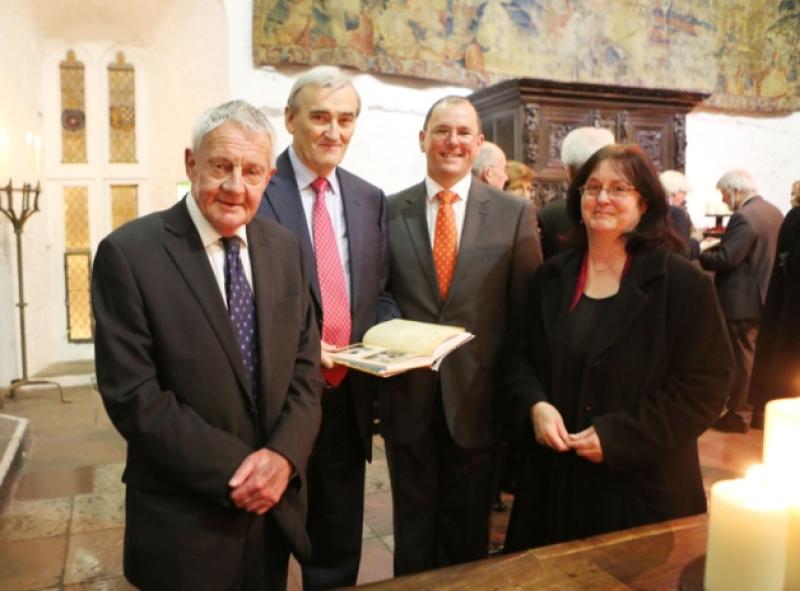 Attending the launch of  the newly published book John Hunt, The Man, The Medievalist, The Connoisseur by Brian O'Connell in the Great Hall, Bunratty Castle were Des OMalley, Brian OConnell, author, John Ruddle , CEO Shannon Heritage and Trudi Hunt. Picture: Liam Burke/Press 22