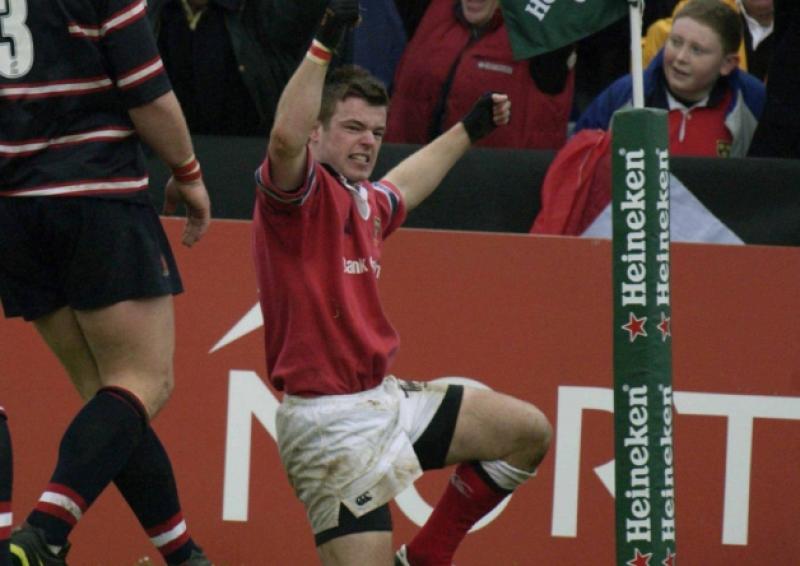 Mossy Lawler, who has hung up his playing boots after a stellar playing career, scores Munster's second try in their epic 'Miracle Match' win over Gloucester in the Heineken Cup at Thomond Park in 2003