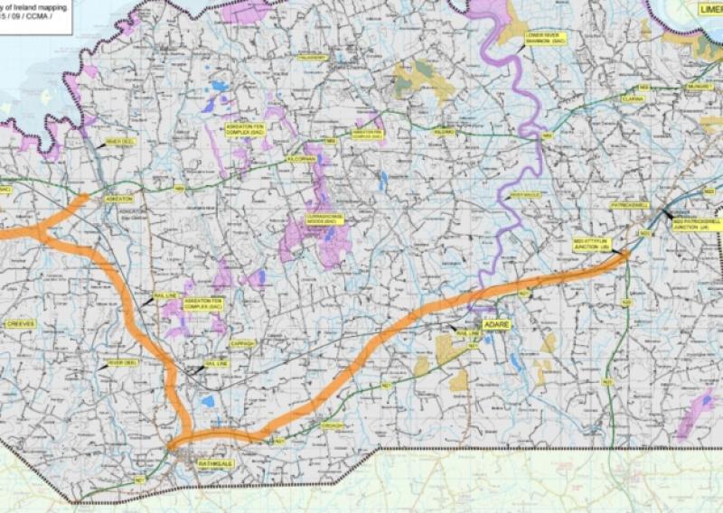 The preferred route corridor for the Foynes to Limerick Road Improvement Scheme. Image Mid West Road Design Office