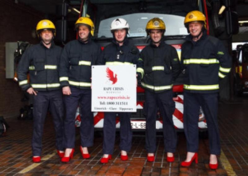 Walking a mile in her shoes: Peter Murphy, Steven O'Mahoney, chief Pat Kiely, Colum McCarthy and Paul Greensmith of Limerick Fire and Rescue Service