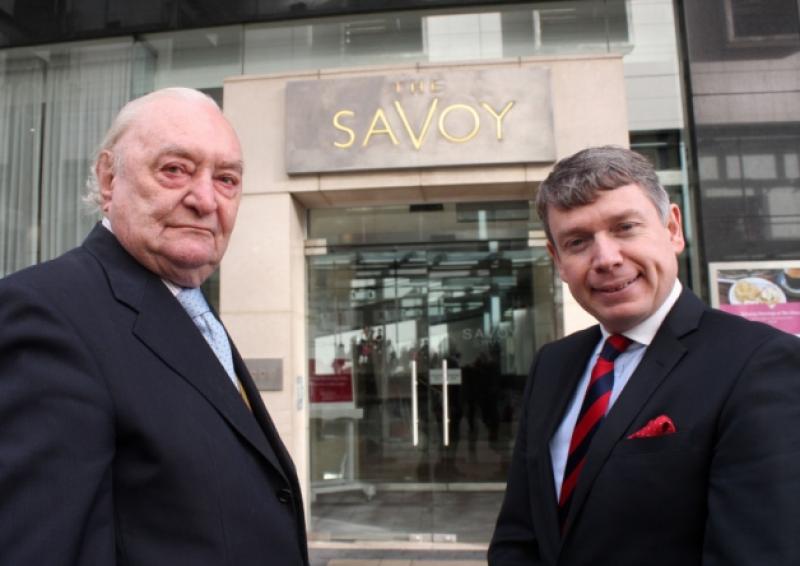 Tom English, former manager of Limerick's Savoy Theatre, meets Ronan Branigan, manager of the five-star hotel which carries on the proud Savoy name today, on the same iconic site. Below, a picture of the front facade of the Savoy taken in 1959, when Tom English was manager. A Rock Hudson movie was the big attraction