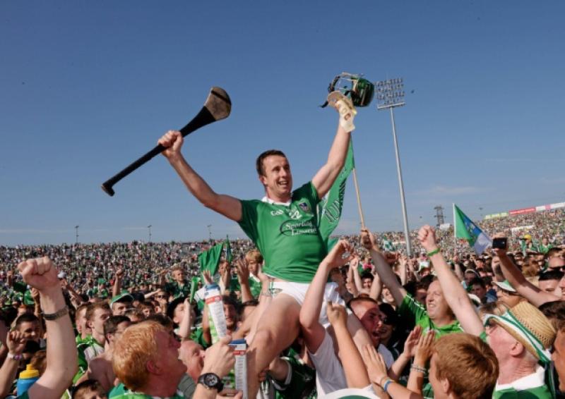Niall Moran celebrates with supporters after the Munster Final win