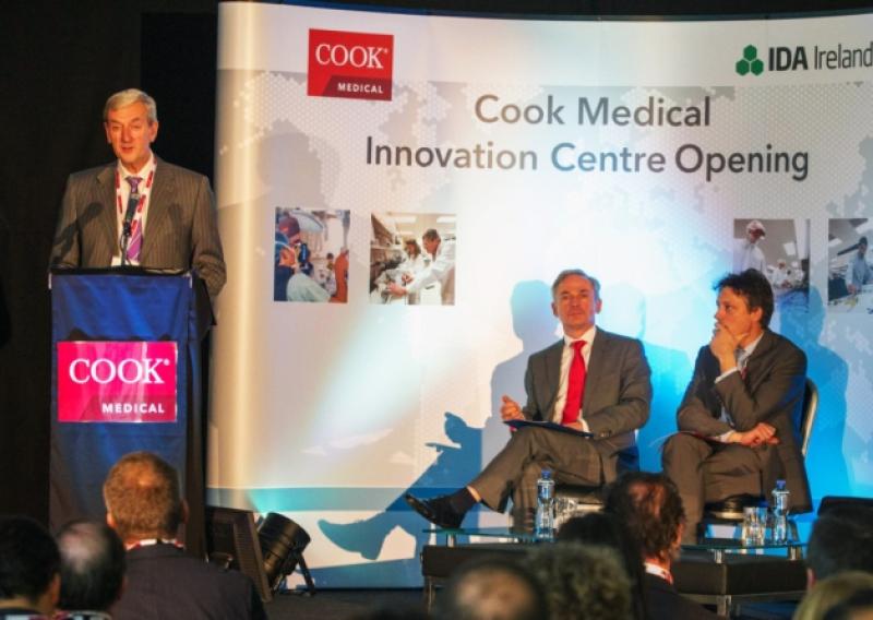 Cook Ireland executive vice-president Bill Doherty at the opening of the Limerick firm's new �10m innovation centre as Minister Richard Bruton and Dr Jan Werner Poley of the Erasmus Medical Centre in Rotterdam look on. Picture: Keith Wiseman