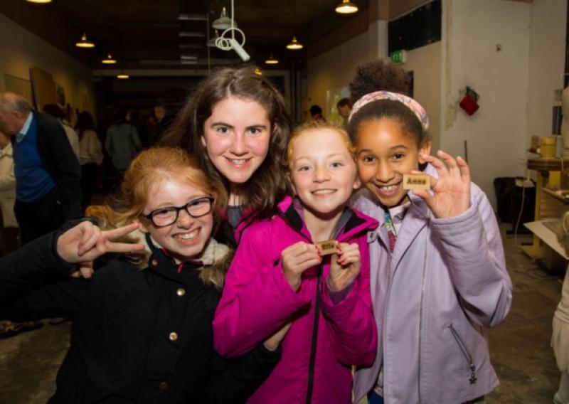 Pictured at FabLab with their freshly printed name-tags were: Jodie Ryan, Lyndsay O'Dwyer, Ellannah Kirby and Anna O'Dufuwa. Below, opera singer Sarah Shine pays homage to Catherine Hayes. Picture: Alan Place/Fusionshooters