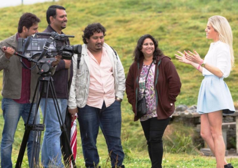 TV presenter Olivia Cox (right) during filming in Limerick  for an Indian travel TV channe