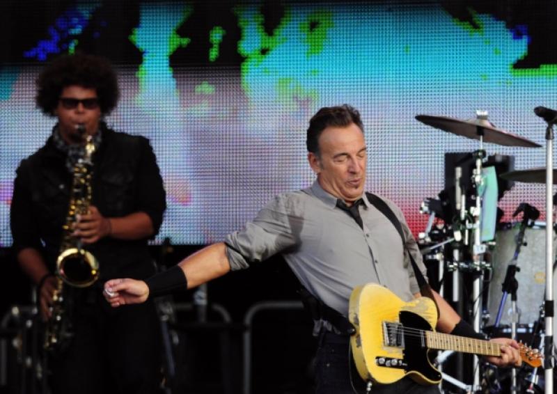 The Boss and his sax-player: Bruce Springsteen, with Jake Clemons over his right shoulder, during the Thomond Park show earlier this summer