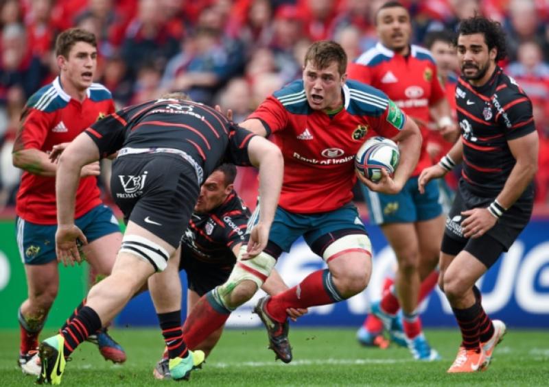 Man of the Match CJ Stander, is tackled by Gillian Galan, of Toulouse, during Munster's emphatic Heineken Cup quarter-final win at Thomond Park
