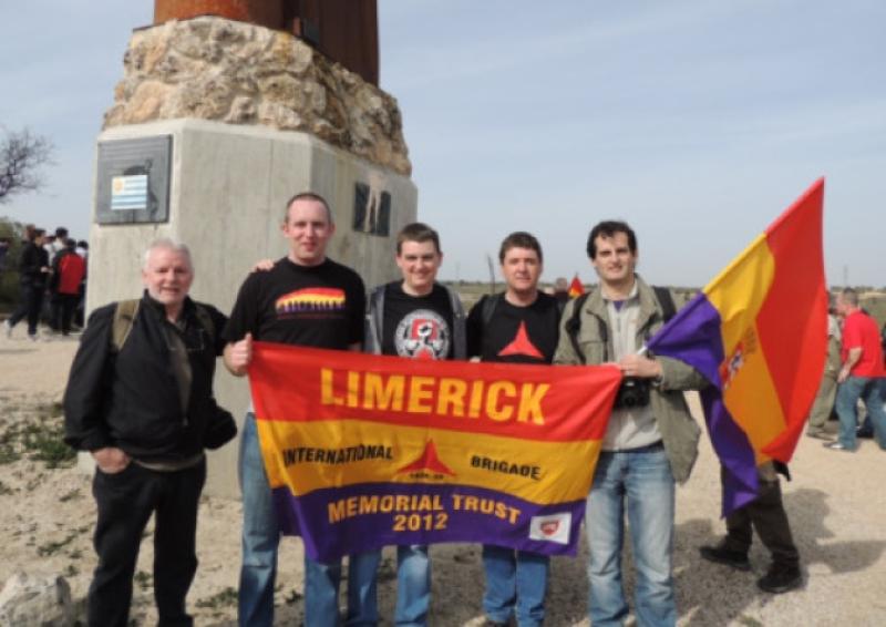 Tom Collopy, Kevin Maguire, David McCloskey and Ger McCloskey, all of Limerick, and Gab� Mart�n, Madrid, at the site of the Battle of Jarama