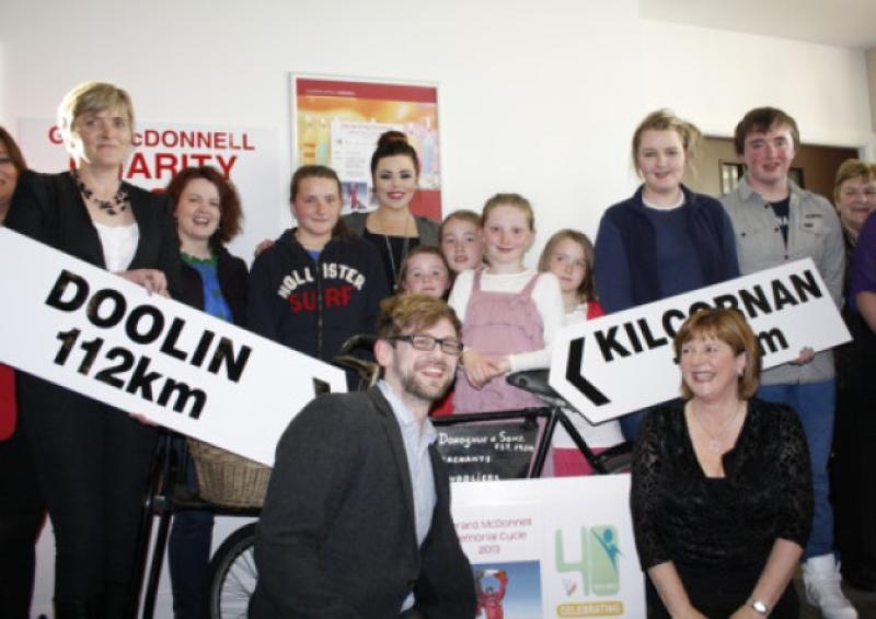 Charity cycle: John Gilmore, president of Youth Work Ireland and Catherine Kelly, director, Limerick Youth Service (front), join members of Ger McDonnell's family at the launch of the Ger McDonnell Memorial Cycle. Picture: Dermot Troy