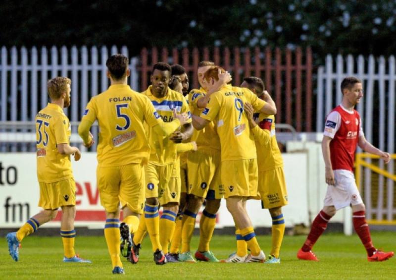 Limerick team-mates celebrate with goal-scorer Rory Gaffney in Richmond Park