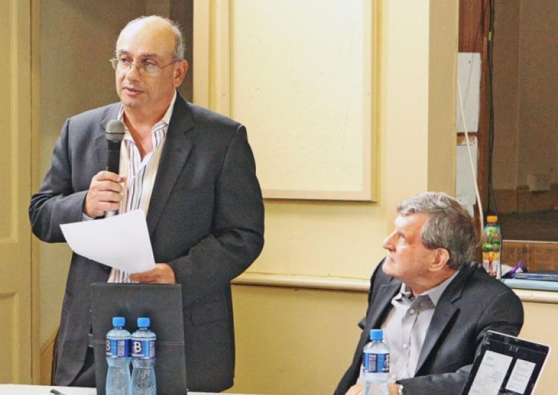 Leonardo Riera and Dr Bary Wilson of Cadence EnviroPower at the public meeting in Shanagolden. Picture: Dave Gaynor