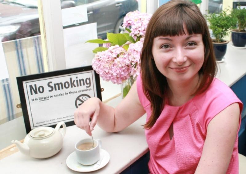 Life after cigarettes: Our reporter Anne Sheridan pictured enjoying a coffee break - minus one crucial component, a cigarette, but no longer missed. Picture: Adrian Butler