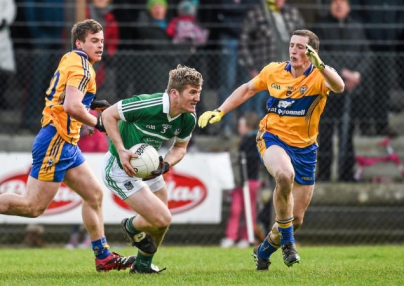 Johnny McCarthy, Limerick, in action against Sean Collins and Cathal O'Connor, Clare during the March league tie in Newcastle West