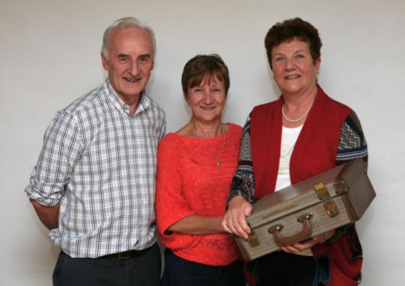 Abbeyfeale School Around the Corner: Denis Murphy, Ann Harnett  and Sheila Prendiville with the school case she got from Paddy Crosbie. Picture: Paul Ward