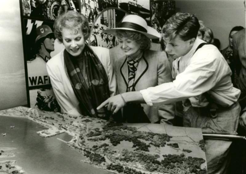 Maureen, accompanied by her grandson Conor Fitzsimons and US ambassador Margaret Heckler, attended the opening of the flying boat museum in 1989 and below, on her last visit to Foynes in 2011 with museum staff Elaine Enright and Joan Maher
