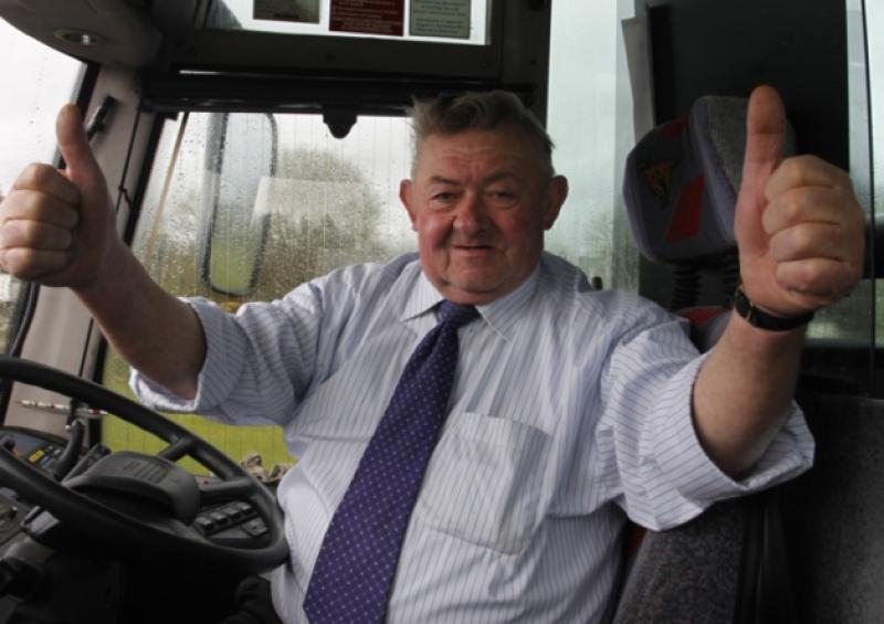 Heres to 44 years! Above, bus driver Tommy Lane enjoying his last trip in the school bus. Picture: Brendan Gleeson