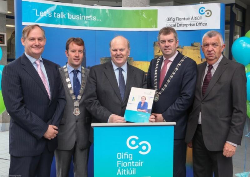 Minister for Finance Michael Noonan; city manager Con Murray; Cllr Joe Leddin,  Cllr John Sheahan and Eamon Ryan,  head of local enterprise, Local Enterprise Office Limerick at the launch of the office. Picture: Keith Wiseman