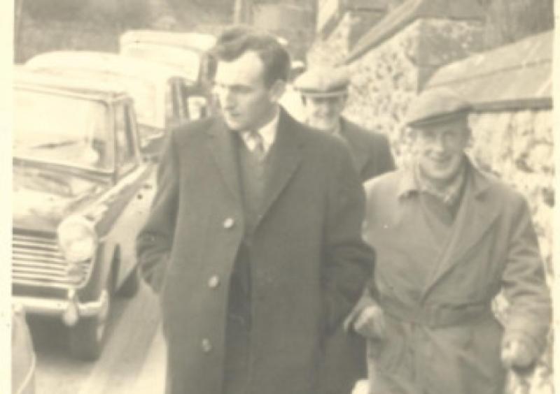 Eddie O'Connor, Glen View, and Johnny Connors, Ballintubber on their way to Sunday Mass in 1962. The picture will appear in Pictorial Memories of Kilfinane (Volume 2)