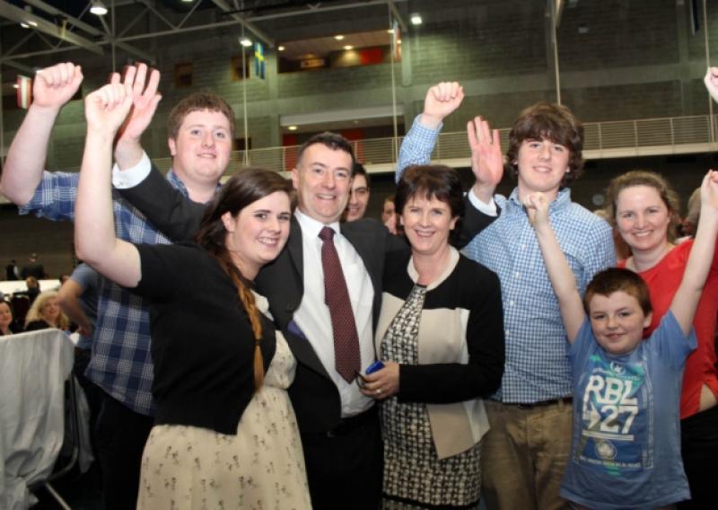 Joe Crowley, pictured celebrating with his family, has suggested that a FG/FF pact would be very stable. Picture: Michael Cowhey