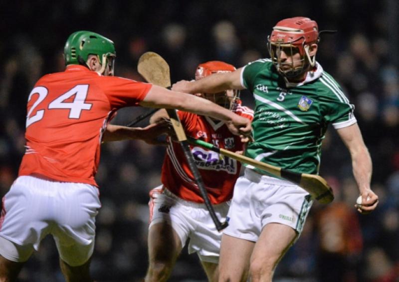 Paudie O'Brien, Limerick, in action against Stephen Moylan and Michael Cahalane, left, Cork