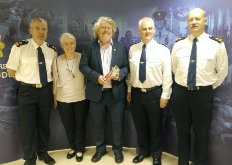 Superintendent Dan Keane, Sheila Deegan, Mike Fitzpatrick, Chief Superintendent Dave Sheahan and Superintendent Jim Ryan at Henry Street garda station at the launch of the policing plan for the visit of the #LimerickGiant