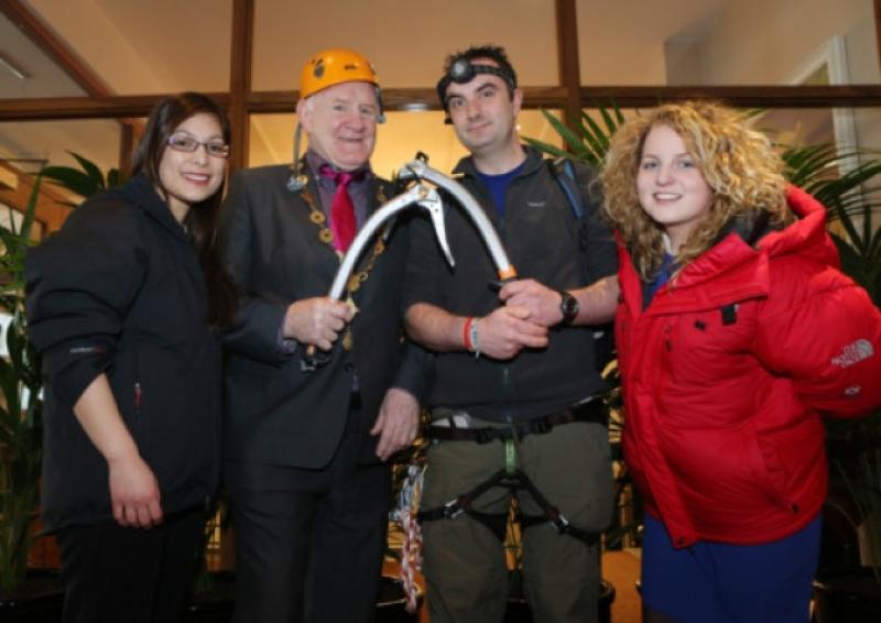 'The next goal': Mark Quinn with Orlaith Foley of Headstrong and Deirdre Mangaoang, M�decins Sans Fronti�res and Mayor of Limerick Cllr Gerry McLoughlin at the launch of his expedition in the Savoy Hotel. Picture: Liam Burke/Press 22