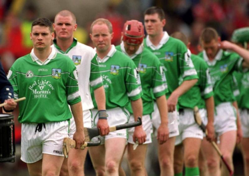 Barry Foley, Limerick captain, leads his team during the pre match parade before the 2001 Munster SHC game against Cork in Pairc ui Chaoimh