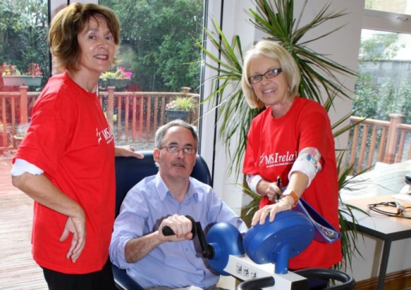 Bobby Lynch with Carol MacKenzie and Angela Minogue at the MS Ireland centre in Dooradoyle. Picture: Michael Cowhey