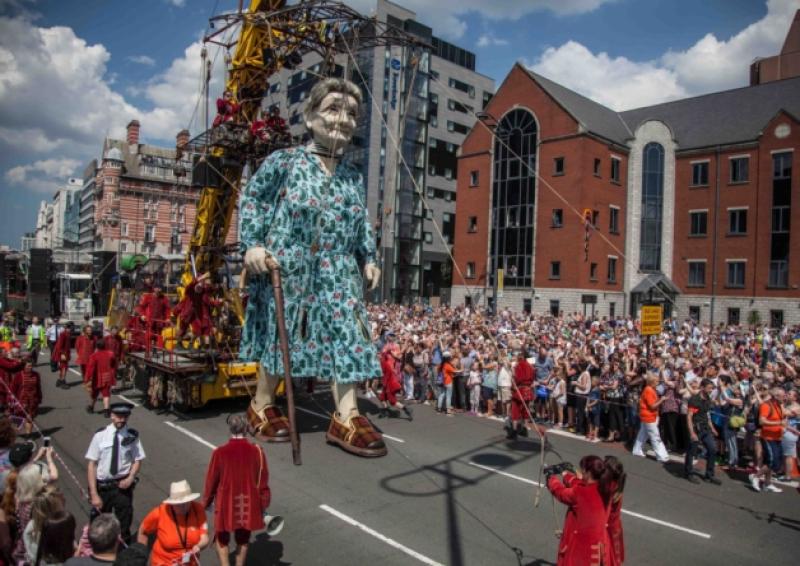 Thousands of people lined the streets of Liverpool today to see the Giant Granny. The Royal de Luxe performance will take place in Limerick in early September