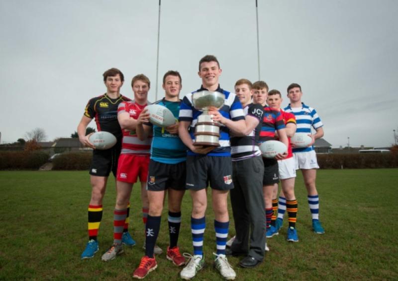 The SEAT Munster Schools Senior Cup kicks-off this week. Pictured at the launch of the competition were, left to right, Ronan Coffey (Ardscoil Ris), Tim Costigan (Glenstal Abbey), Mark O'Mara (Castletroy College), Calvin Nash (Crescent College), John Poland (Presentation Brothers College), Adam Moloney (St Munchins), Daniel Walsh (CBC Cork) and Sean O'Connor (Rockwell College)