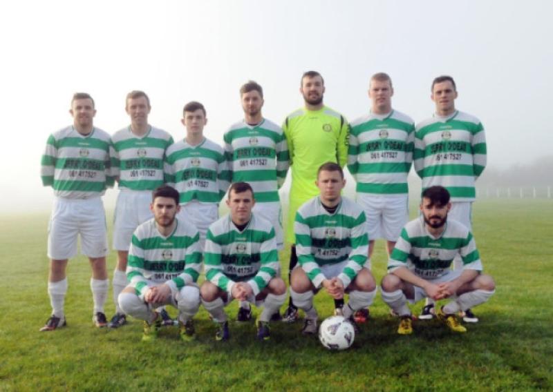 Pike Rovers line up for a game against Geraldines last November. They have worn green-and-white hoops since their inception, when their kit was donated by staunch Celtic fan John McAleer. Picture: Gareth Williams