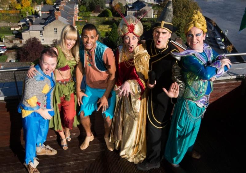 The cast of Aladdin at the launch  in the Strand of the UCH panto Aladdin, which opens on December 20. Picture: Sean Curtin