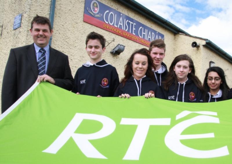Kevin Bakhurst, deputy director general, RTE; with students Liam O'Hanlon, Lena O Meara, Ian Moloney, Celine McInerney, Areeba Malik