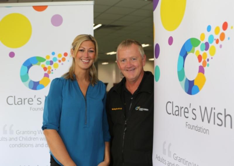 Discussing the official launch of Clare's Wish Foundation are founder Kevin Clancy, Doon, and Elizabeth Hickey, hospitality and events manager in Thomond Park