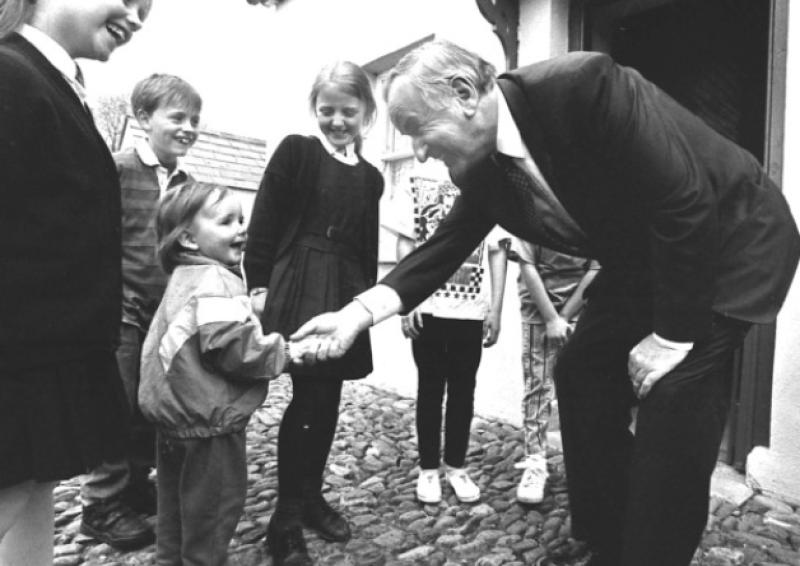 Two-year-old Kerrie Brosnan welcomes Taoiseach Albert Reynolds to Bruree in 1992