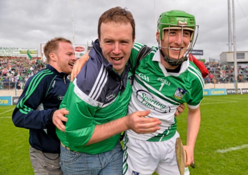 Nickie Quaid celebrates with Limerick supporters after the game.