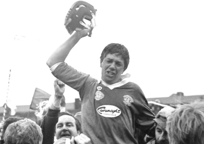 Kilmallock captain Paddy Kelly is lifted across the Gaelic Grounds pitch after his club's victory over Sixmilebridge in the 1992 Munster club SHC final