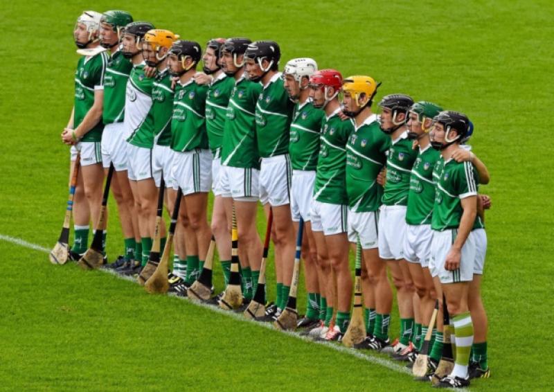 The Limerick starting fifteen stand for the playing of the national Anthem before the semi final