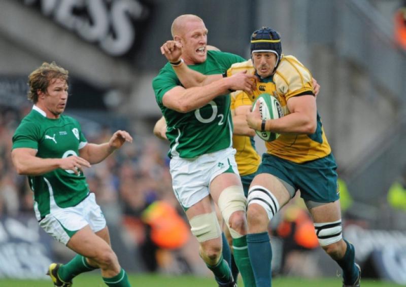 Australian second-row Mark Chisholm, who is set to join Munster on a two-year-deal, is tackled by Paul O'Connell, who moves to Toulon next season, during Ireland's clash with the Wallabies at Croke Park in 2009