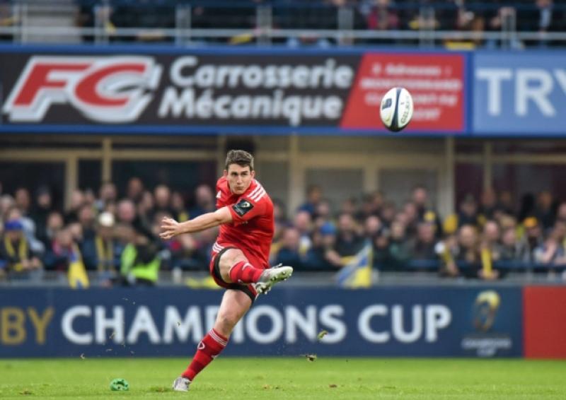 Munster out-half Ian Keatley kicks a penalty goal in the province's 26-19 European Champions Cup defeat to Clermont Auvergne at Stade Marchel Michelin