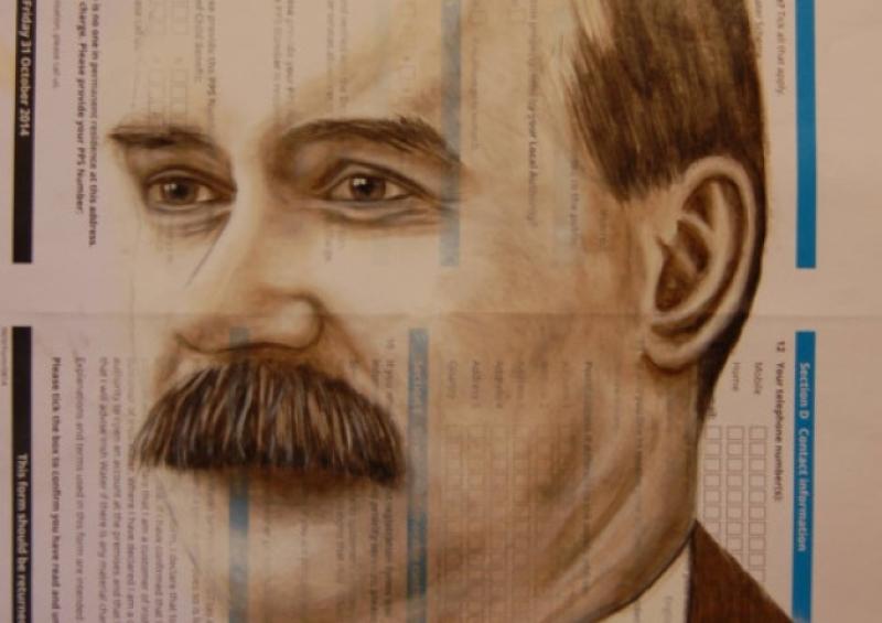 Artist Ger Kenny's portrait of James Connolly, which he painted on his Irish Water application form