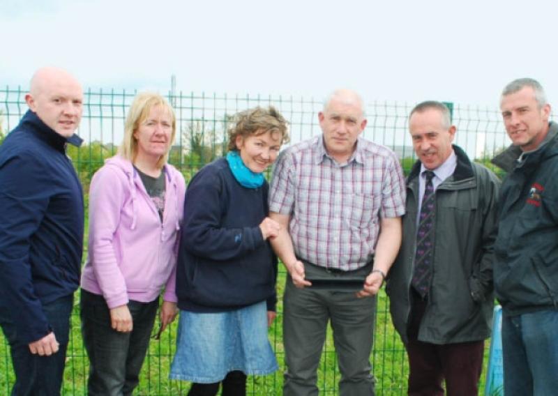 Mark Nagle, chairman of Bruff Community Council, Susan Farrell, treasurer of the Bruff Playground Committee, Alice Hehir, PRO of same,  project manager Richard Leonard, county engineer Gerard OConnor and Declan Reale discussing the layout of the playground