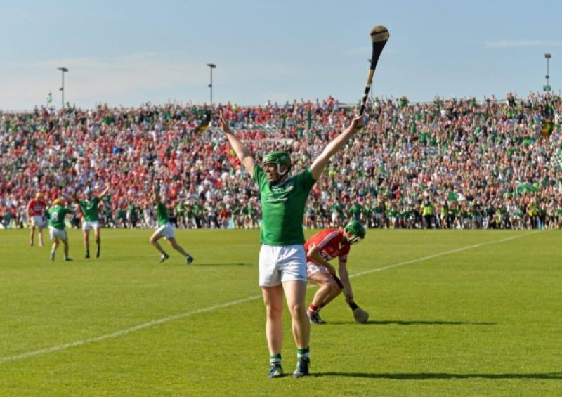 Shane Dowling, Limerick, celebrates at the final whistle after victory over Cork in the Munster SHC final in the Gaelic Grounds