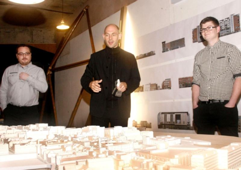 'A culture of accessibility': Professor Merritt Bucholz (centre) and Michael McLaughlin, Fab Lab co-ordinator (right) launching the City Model in the Rutland Street space recently. The model is on permanent display. Picture: Dave Gaynor
