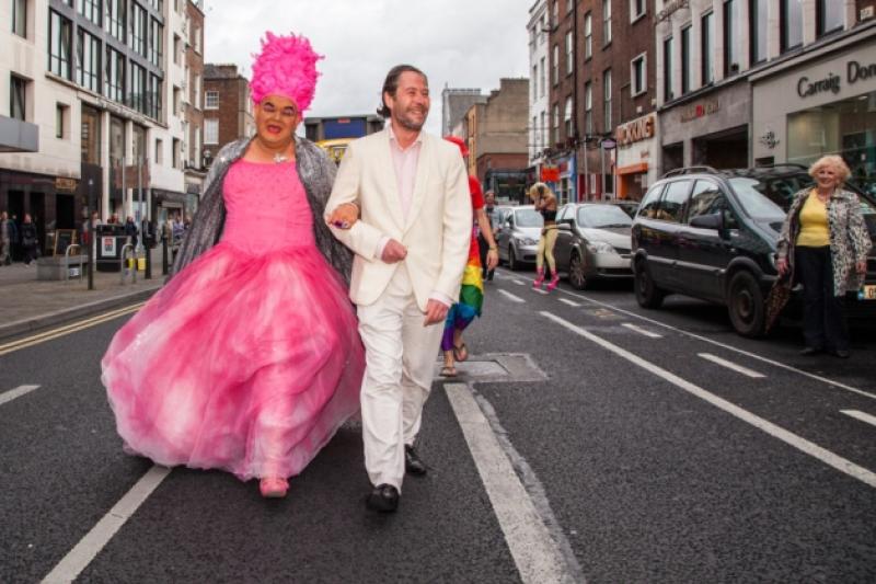 Myles Breen, who is the grand marshal of this years Limerick Pride parade marches last year with Sheila Fits-patrick    Picture: Dolf Patijn