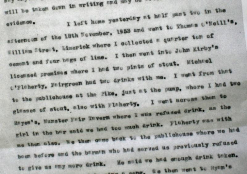 A photo of the statement Michael Manning made to gardai in 1953