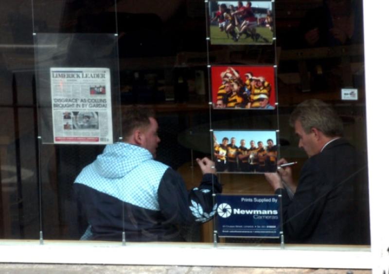 Wayne Dundon gives an interview, above, to editor Alan English - below, more than an hour later, he leaves the Limerick Leader offices on O'Connell Street