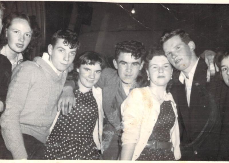 A happy group in 1959 including Michael, Rita Drew, Ger Cusack, Patsy Prendergast and Tony Kiely in Todsies. Image: Ger Cusack