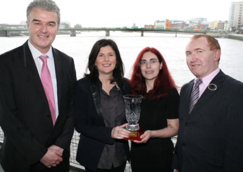 Sharon Slater, Limerick Person of the Month, with Mary O'Riordan, Southern presenting the award with Alan English, editor, Limerick Leader and Declan Daly, Clarion Hotel. Picture: Adrian Butler
