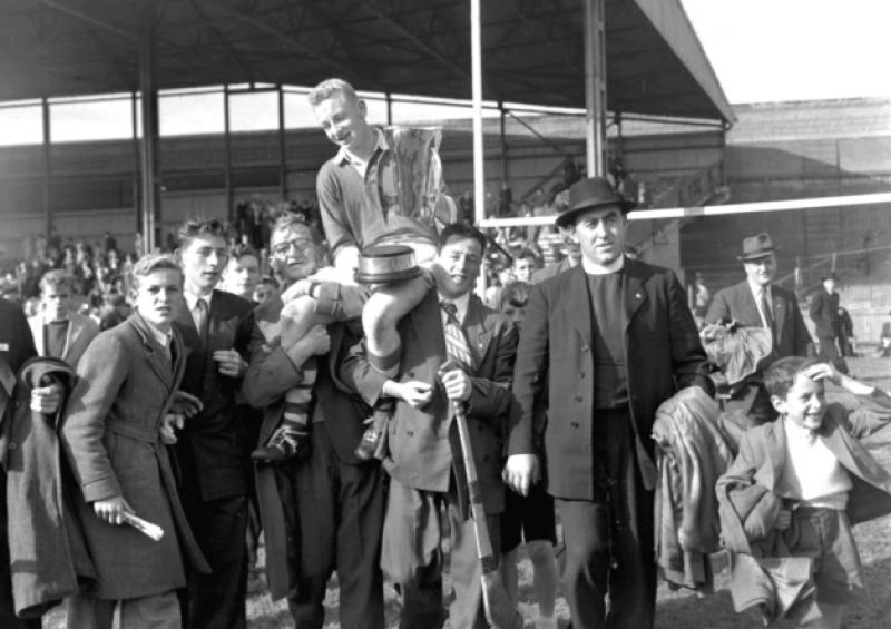Captain Paddy Cobbe is lifted from the Croke Park pitch after Limerick won the 1958 All-Ireland minor title